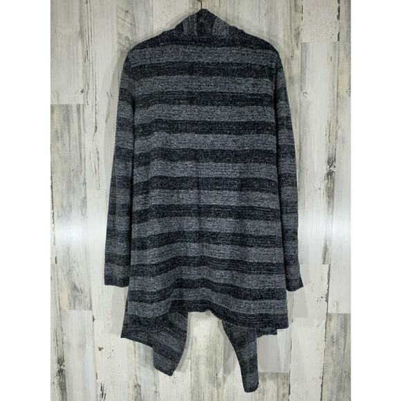 Barefoot Dreams Bamboo Chic Lite Cardigan Size Large XL Gray Stripe Open Front - Picture 2 of 7